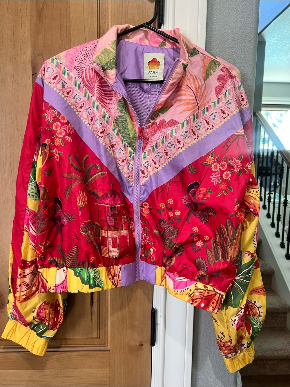 FARM Rio Multicolor Tropical Zip-Front Bomber Jacket